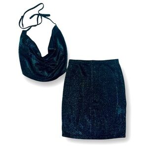 Two Piece Metallic Mini Skirt Set